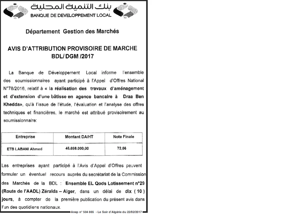 LE SOIR D'ALGERIE