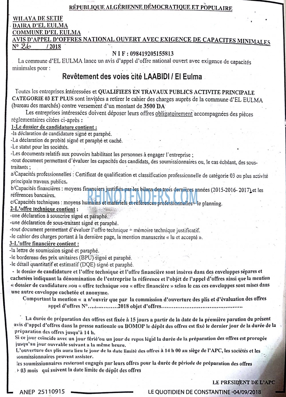 LE QUOTIDIEN DE CONSTANTINE