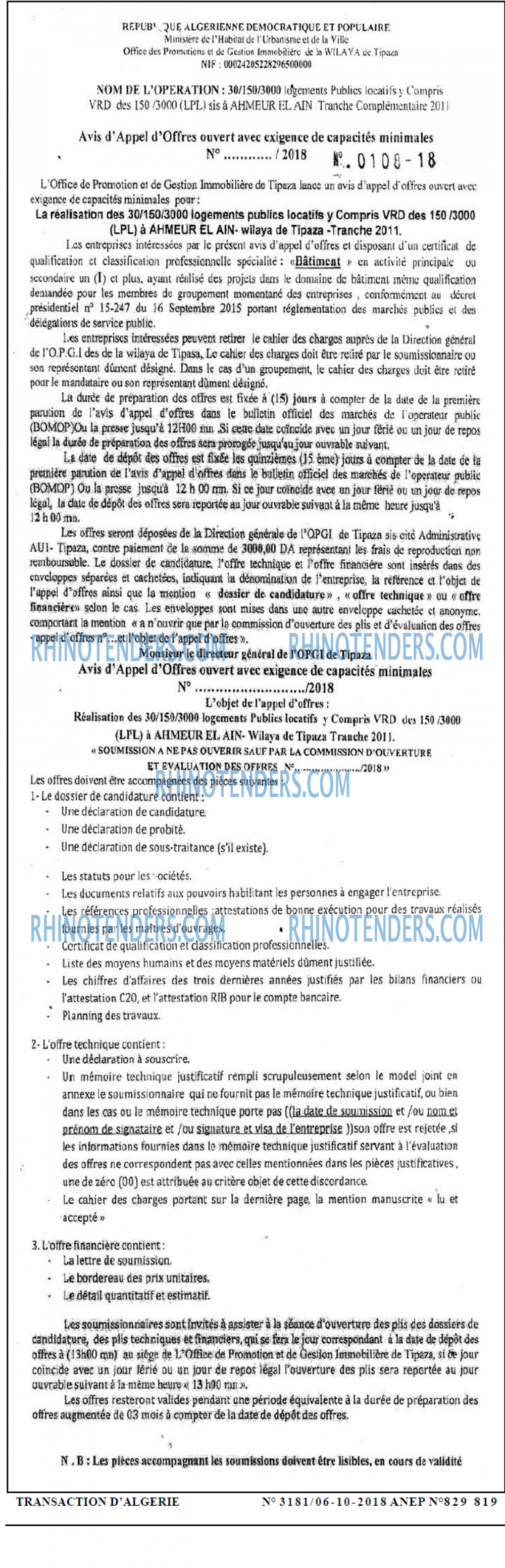 TRANSACTION D'ALGERIE