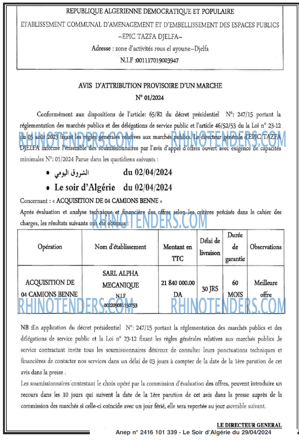 LE SOIR D'ALGERIE