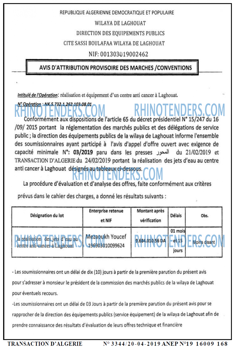 TRANSACTION D'ALGERIE