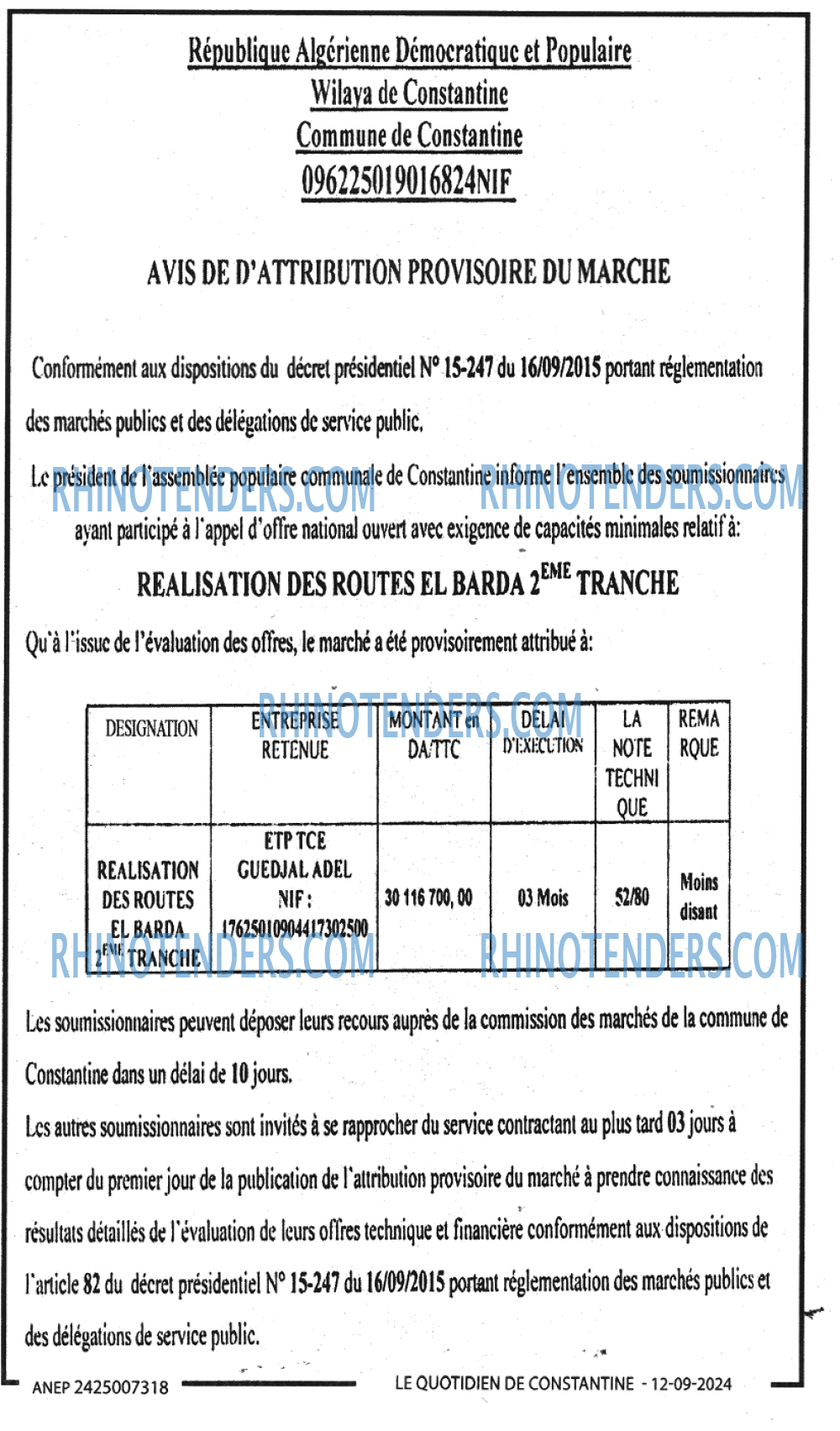 LE QUOTIDIEN DE CONSTANTINE