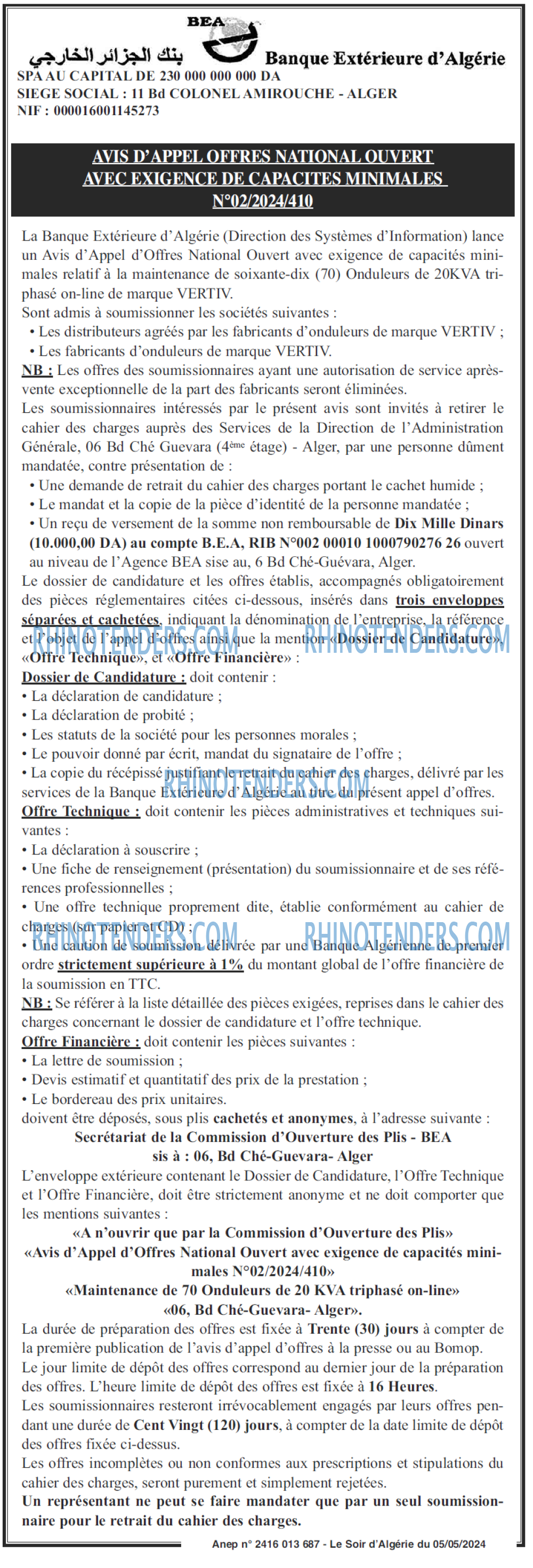 LE SOIR D'ALGERIE