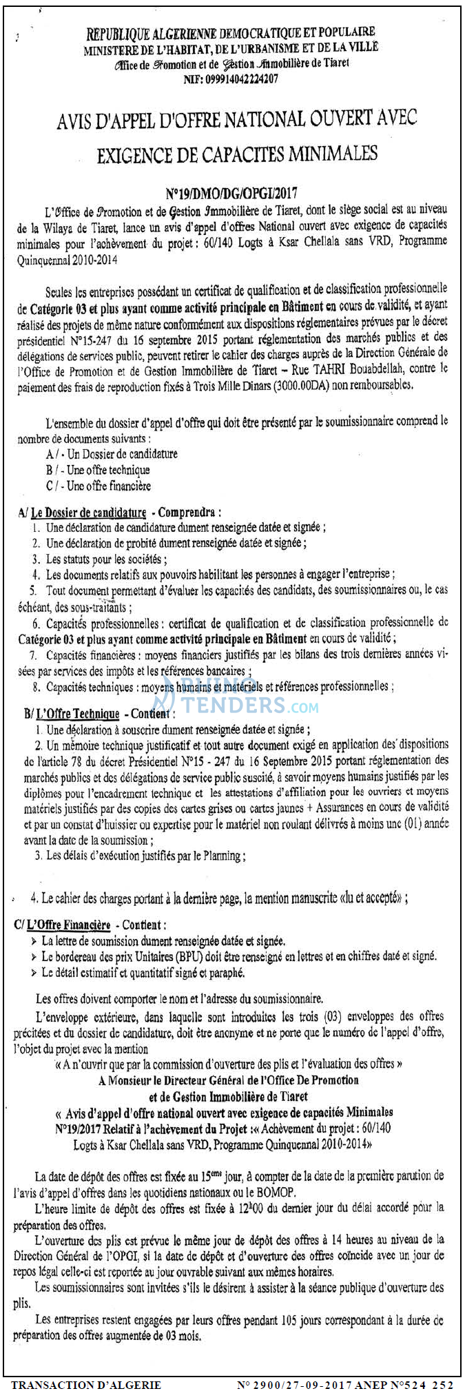 TRANSACTION D'ALGERIE