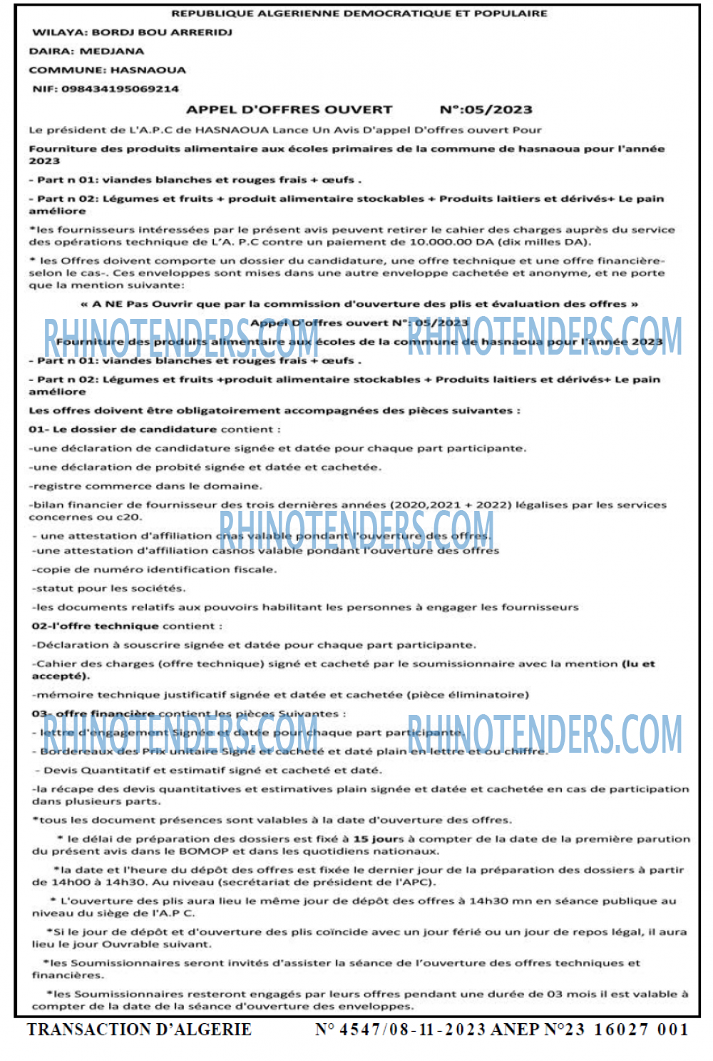 TRANSACTION D'ALGERIE