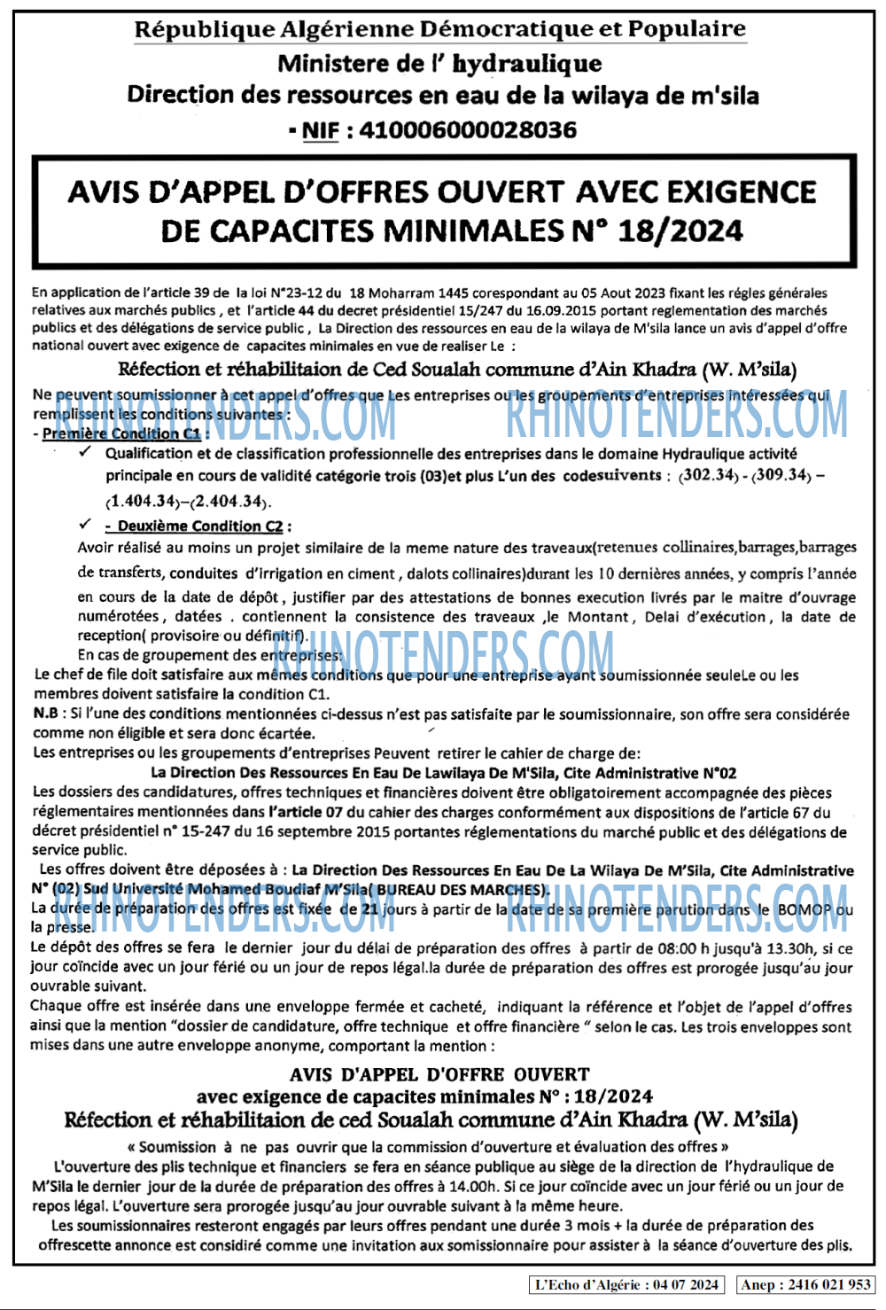 L'ECHO D'ALGERIE