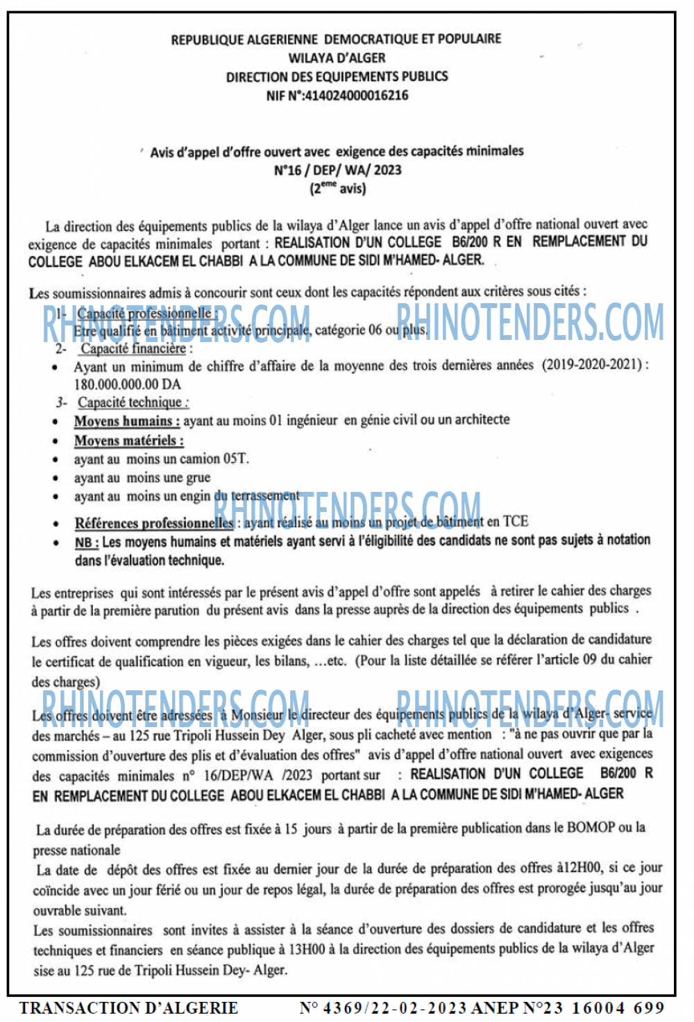 TRANSACTION D'ALGERIE