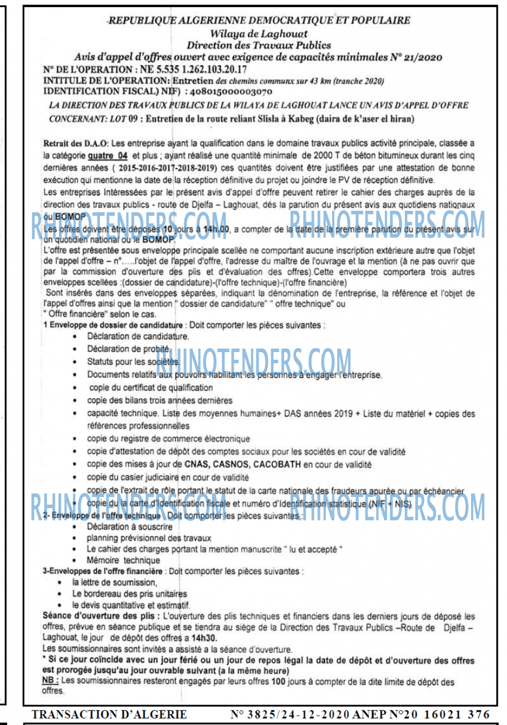 TRANSACTION D'ALGERIE