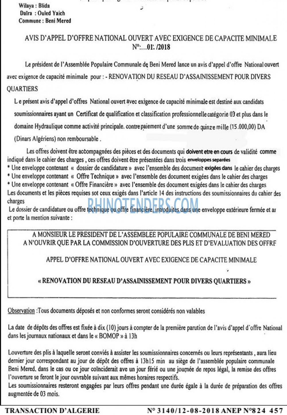 TRANSACTION D'ALGERIE