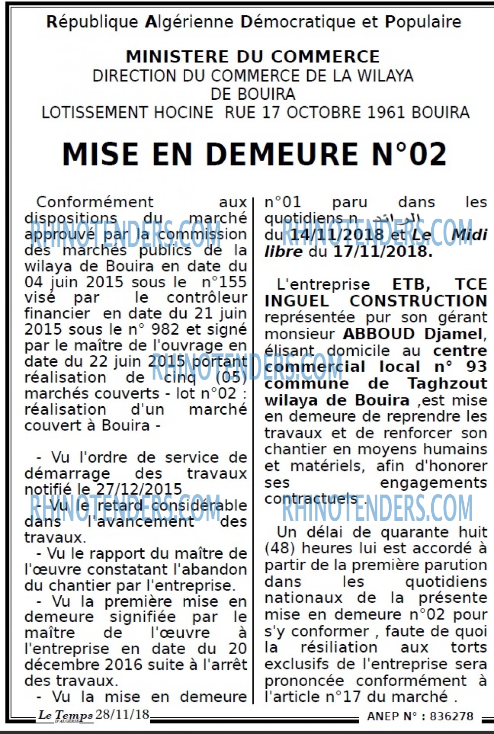 LE TEMPS D'ALGERIE