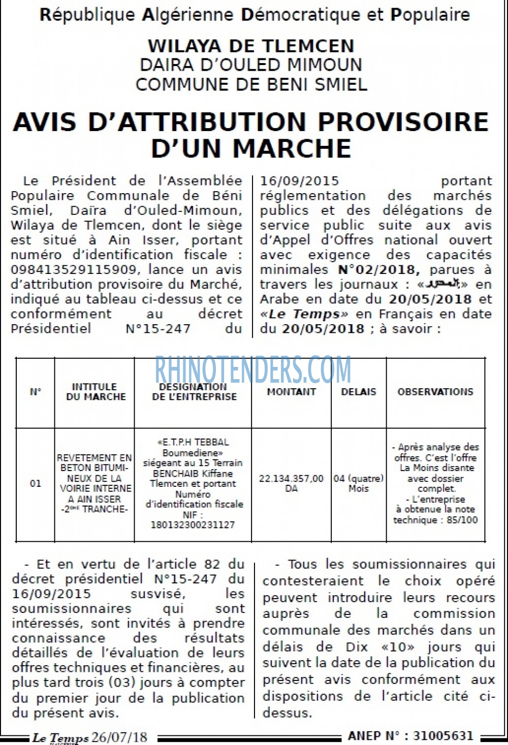 LE TEMPS D'ALGERIE