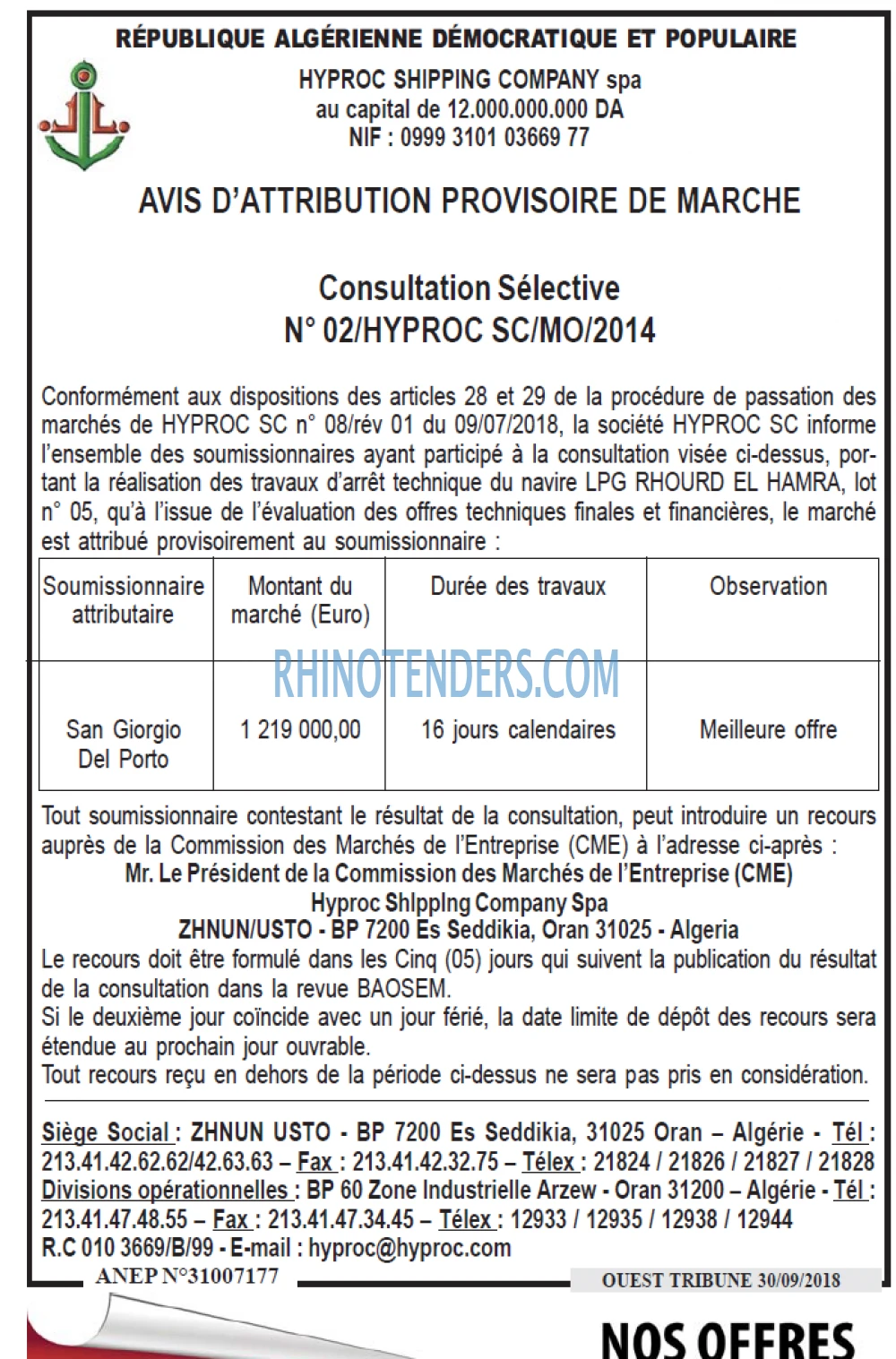 ouest TRIBUNE