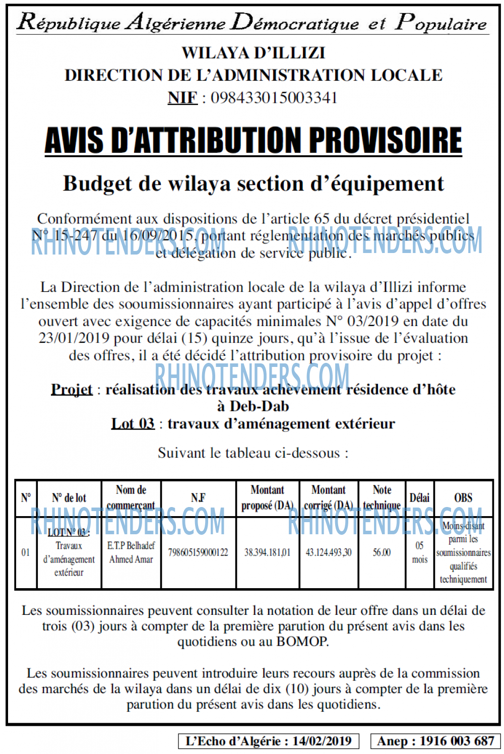 L'ECHO D'ALGERIE