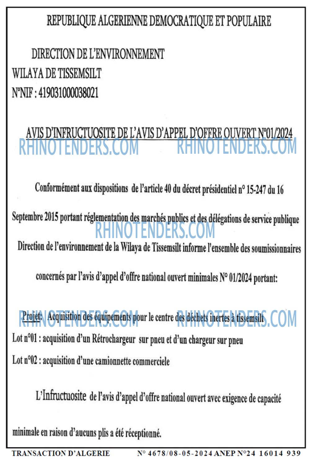 TRANSACTION D'ALGERIE