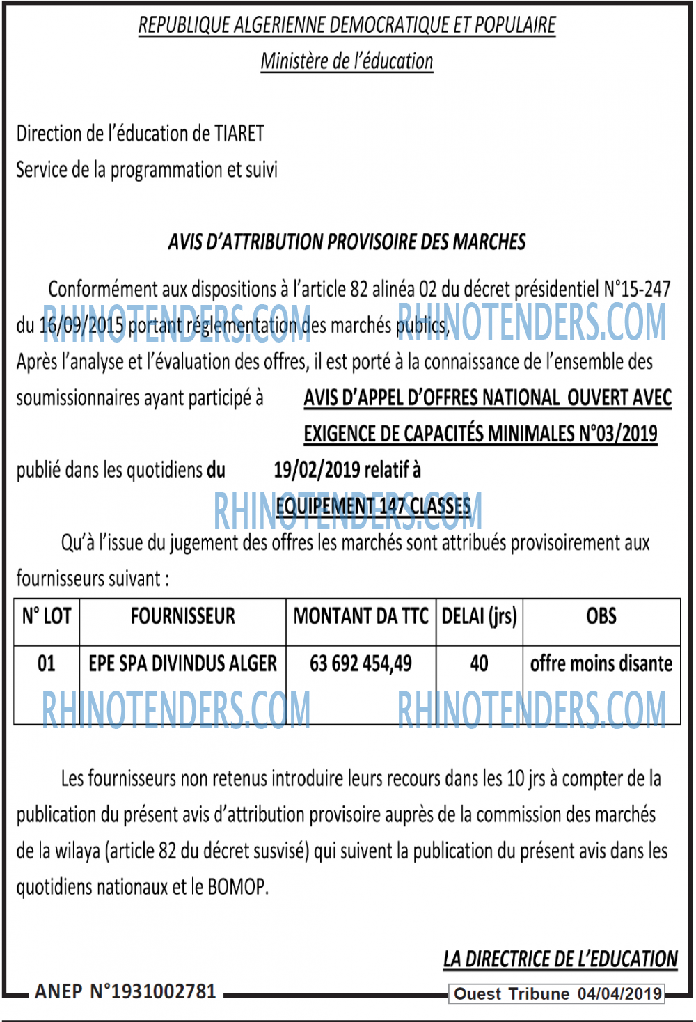 ouest TRIBUNE