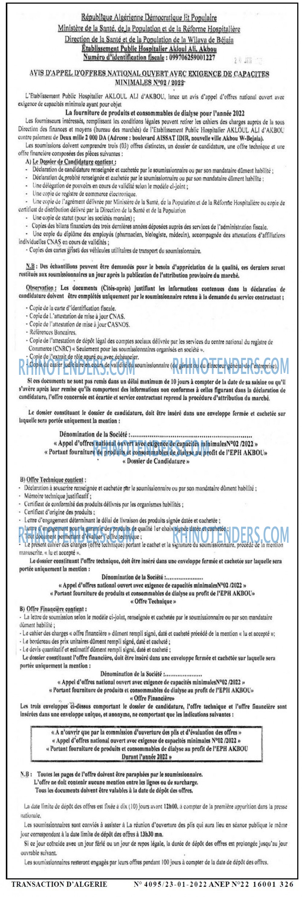 TRANSACTION D'ALGERIE