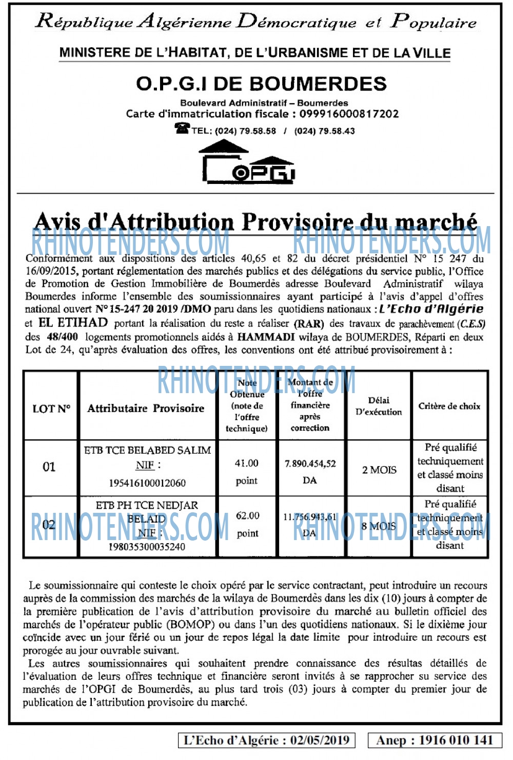 L'ECHO D'ALGERIE