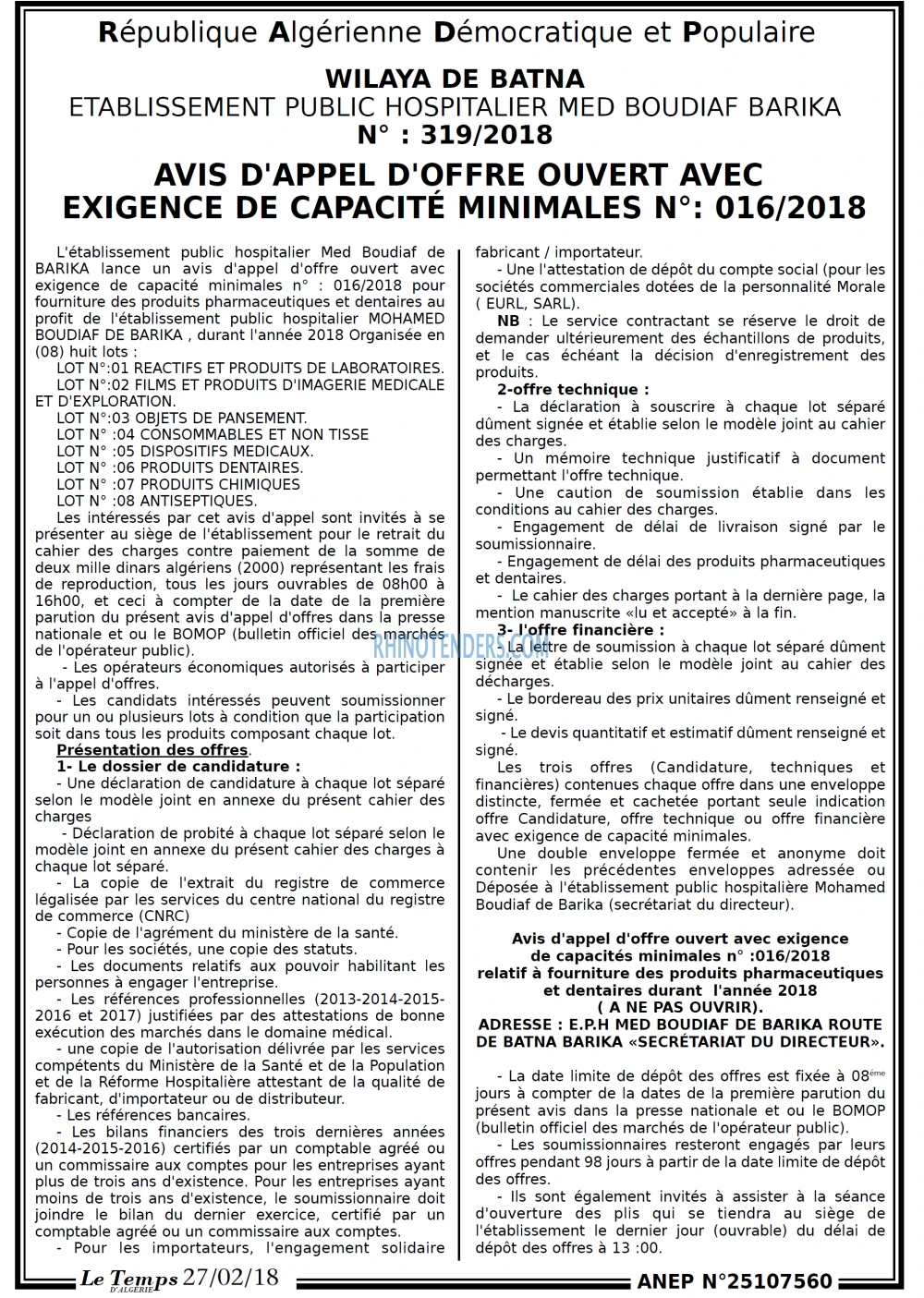LE TEMPS D'ALGERIE