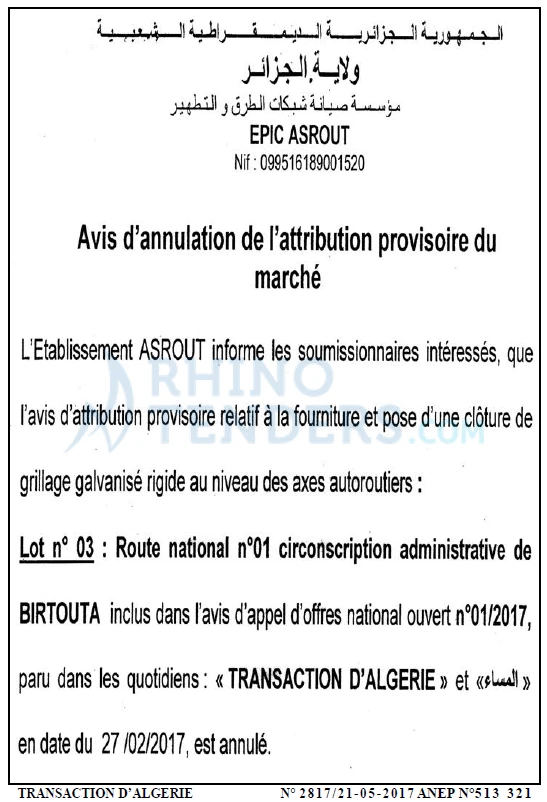 TRANSACTION D'ALGERIE
