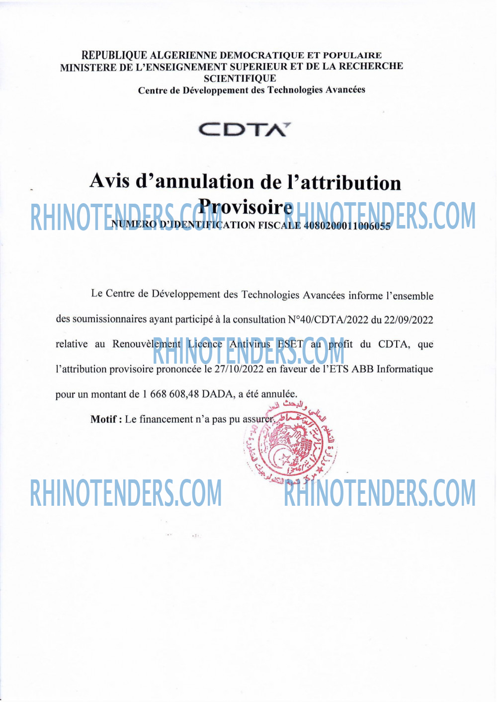 CDTA - Centre De Développement Des Technologies Avancées