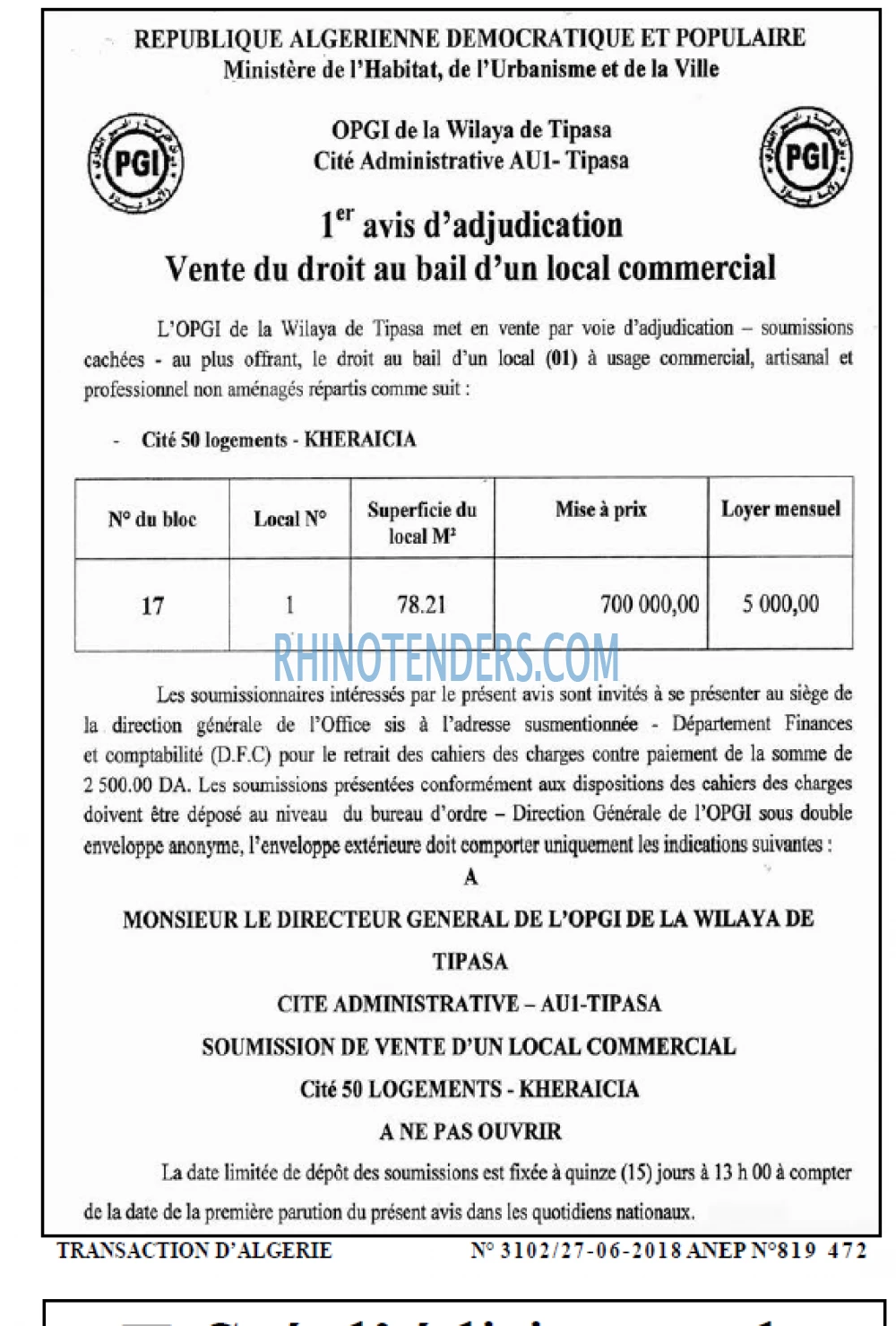 TRANSACTION D'ALGERIE