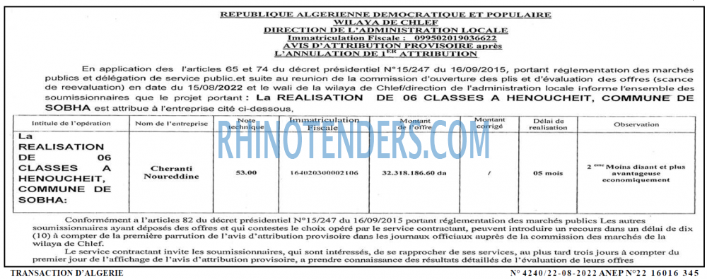 TRANSACTION D'ALGERIE