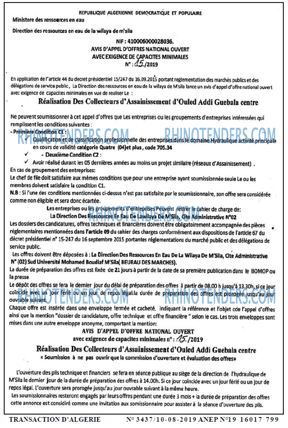 TRANSACTION D'ALGERIE