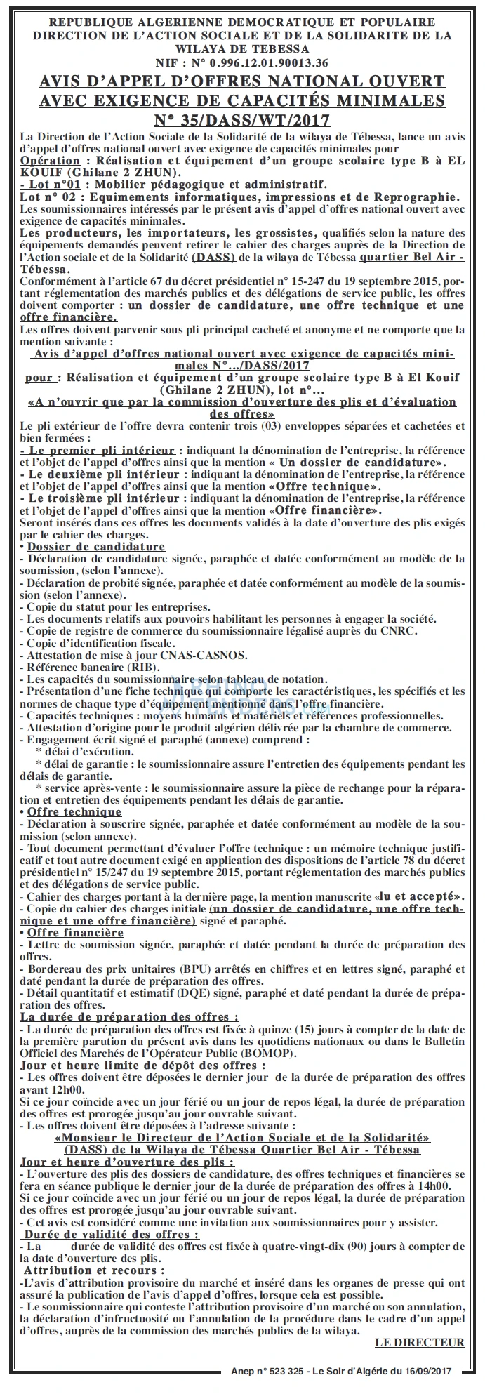 LE SOIR D'ALGERIE