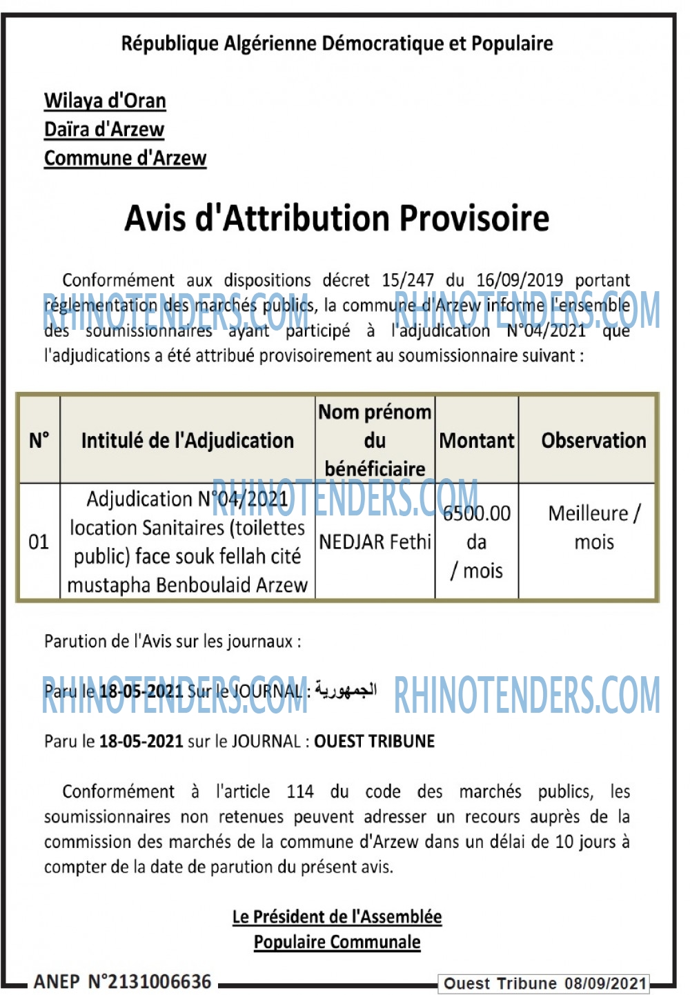 ouest TRIBUNE