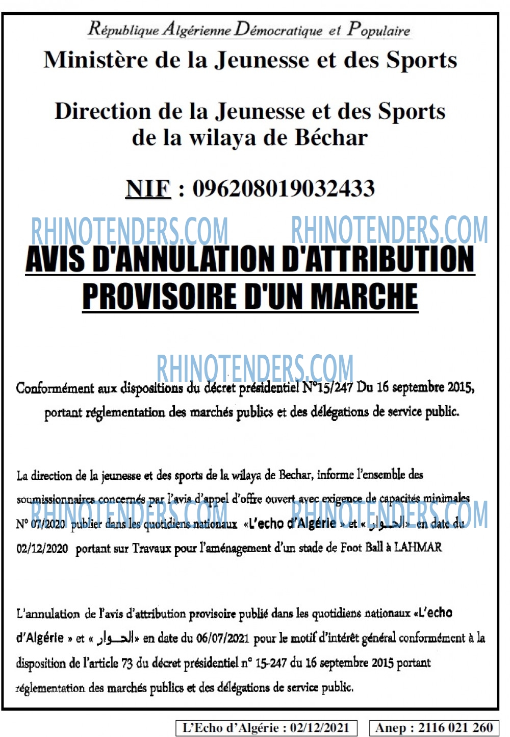 L'ECHO D'ALGERIE