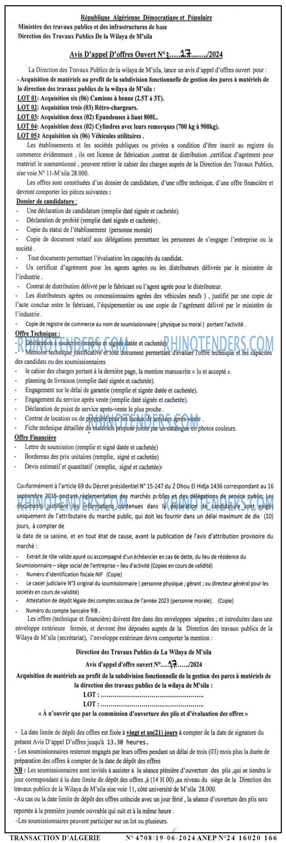 TRANSACTION D'ALGERIE