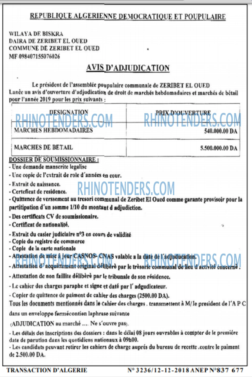 TRANSACTION D'ALGERIE