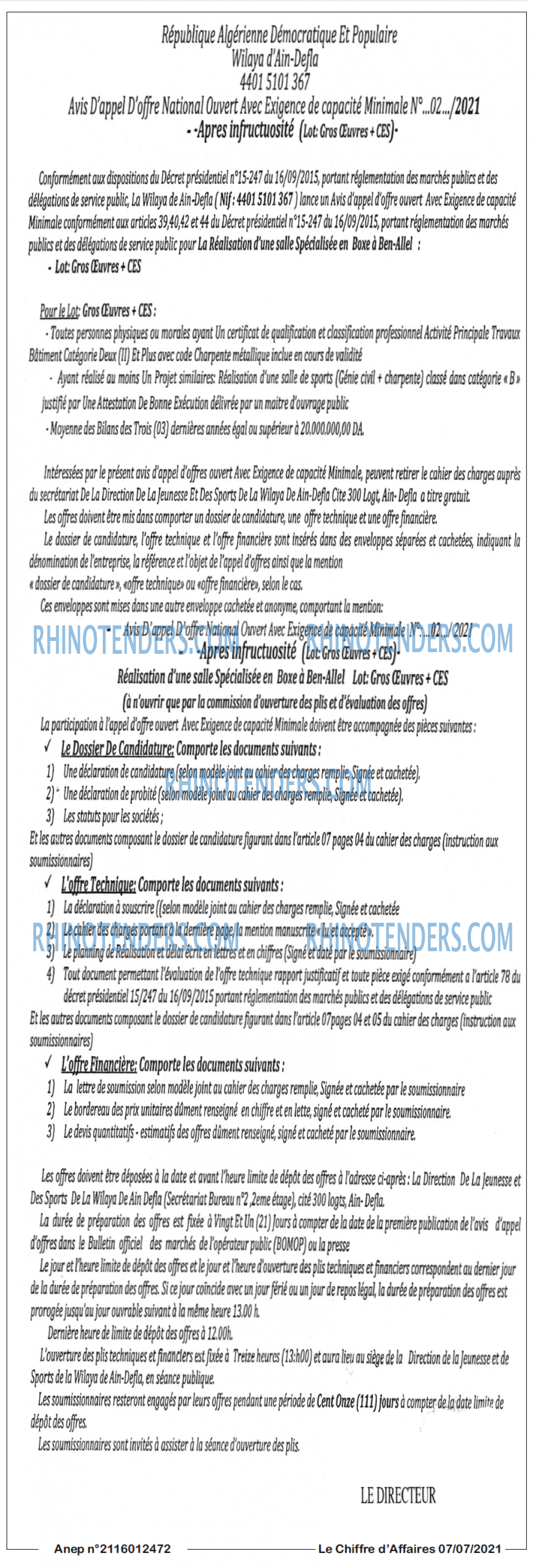 Le Chiffre d'Affaires