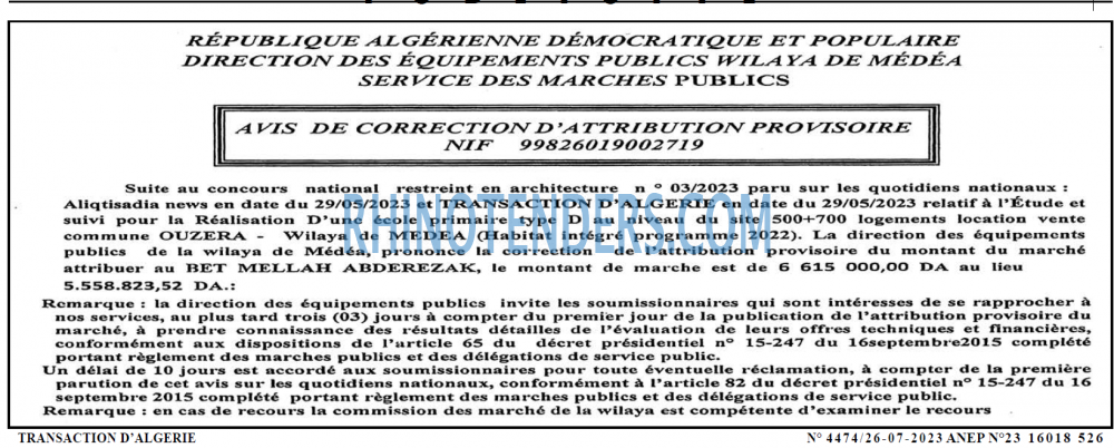 TRANSACTION D'ALGERIE