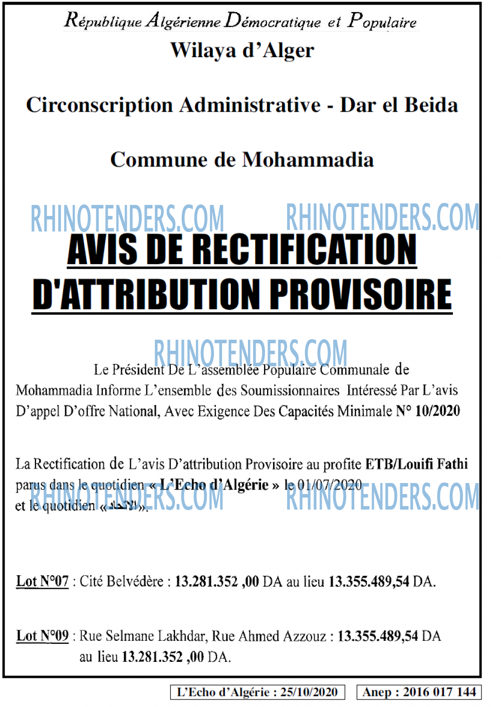 L'ECHO D'ALGERIE