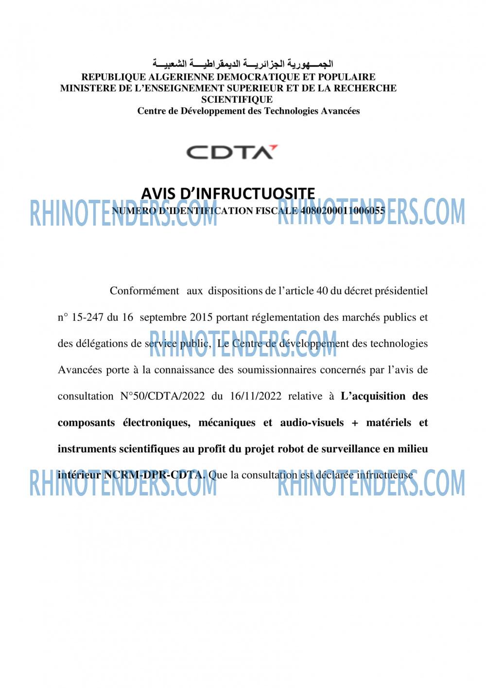 CDTA - Centre De Développement Des Technologies Avancées