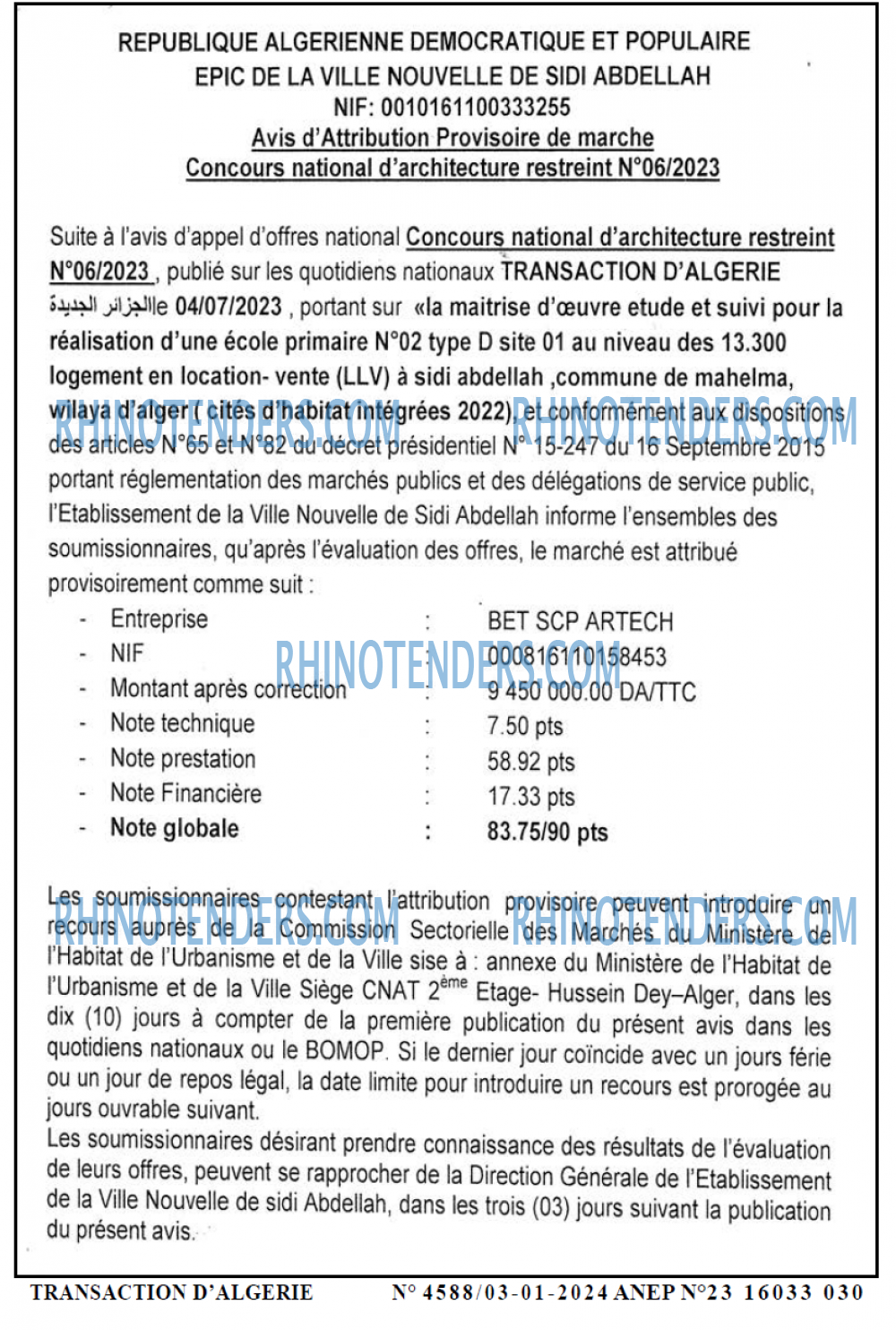 TRANSACTION D'ALGERIE