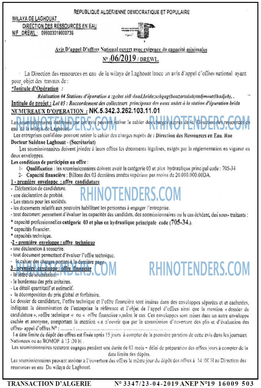 TRANSACTION D'ALGERIE