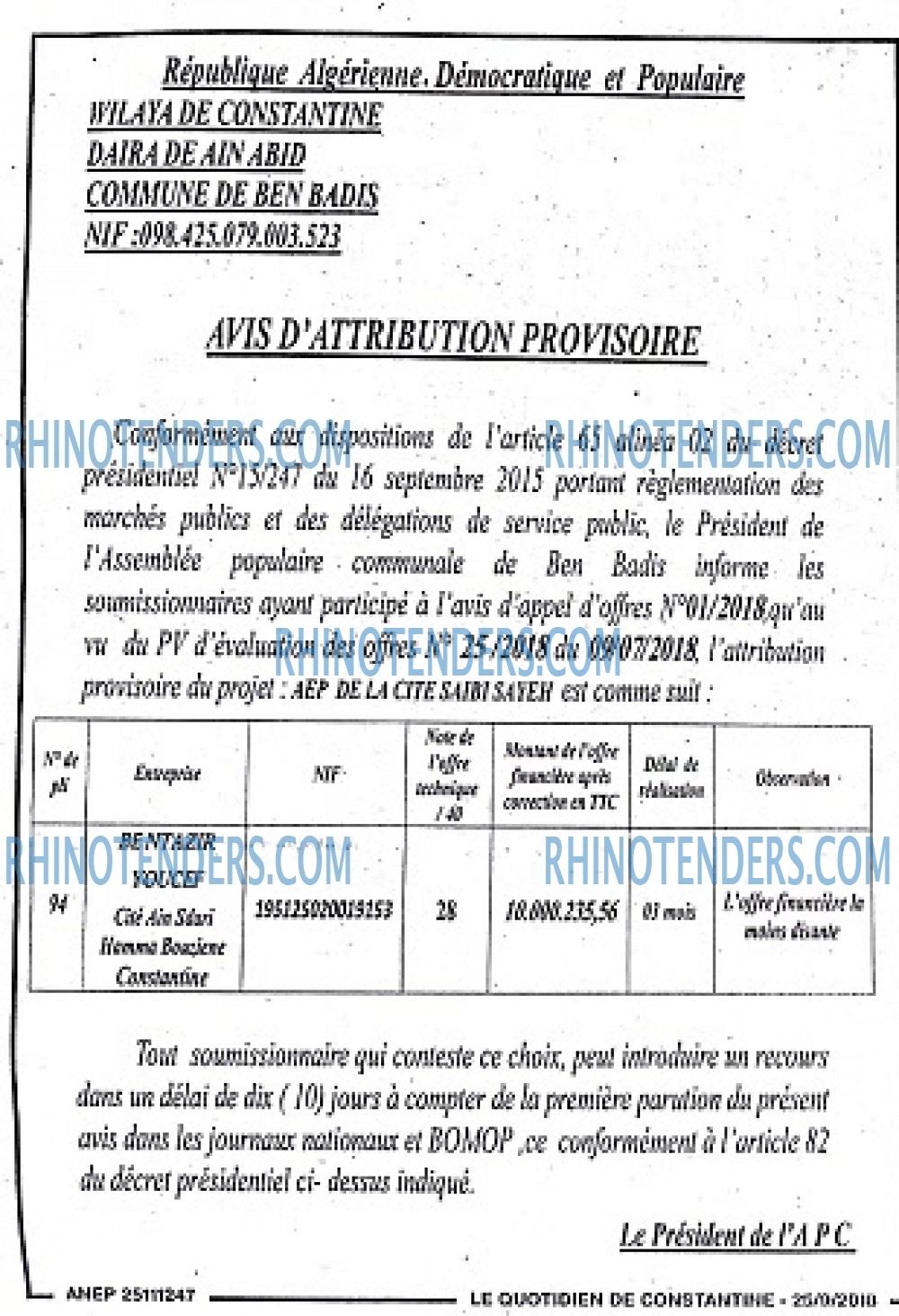 LE QUOTIDIEN DE CONSTANTINE