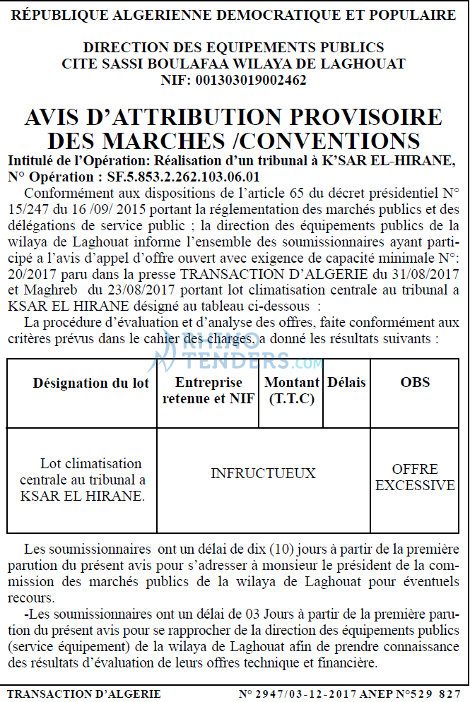 TRANSACTION D'ALGERIE