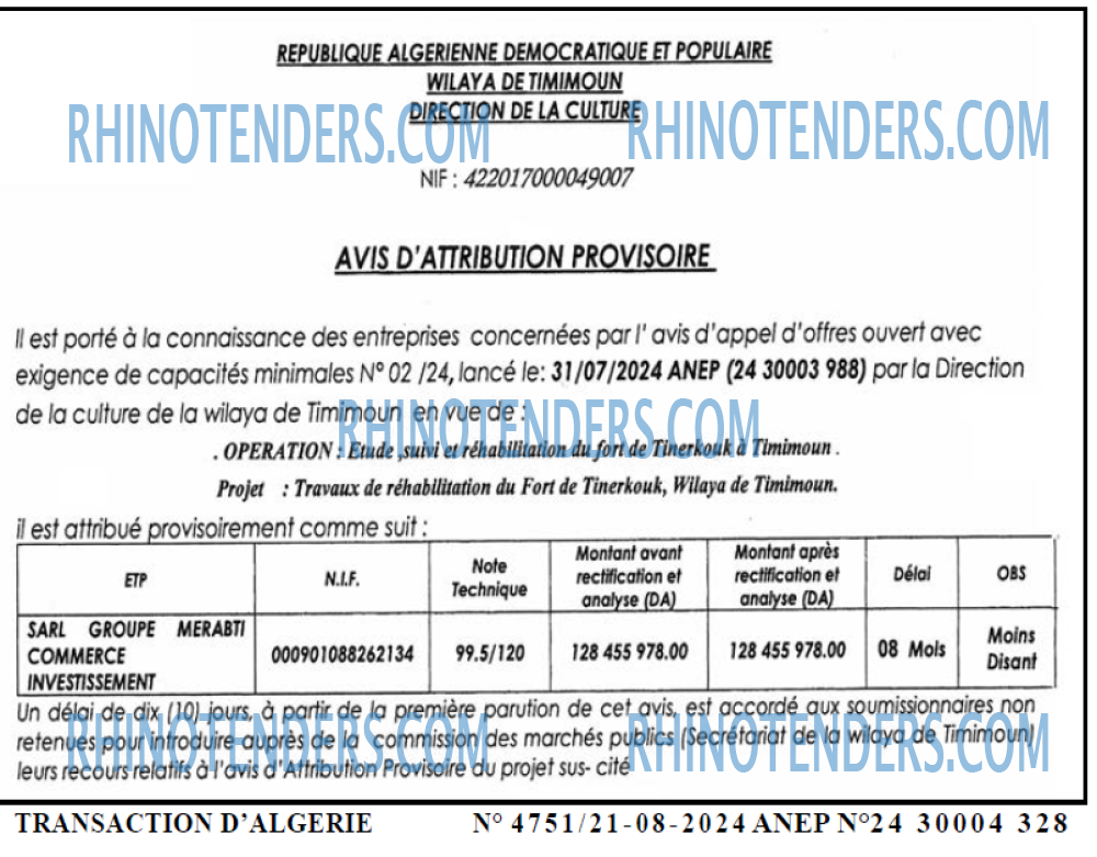 TRANSACTION D'ALGERIE