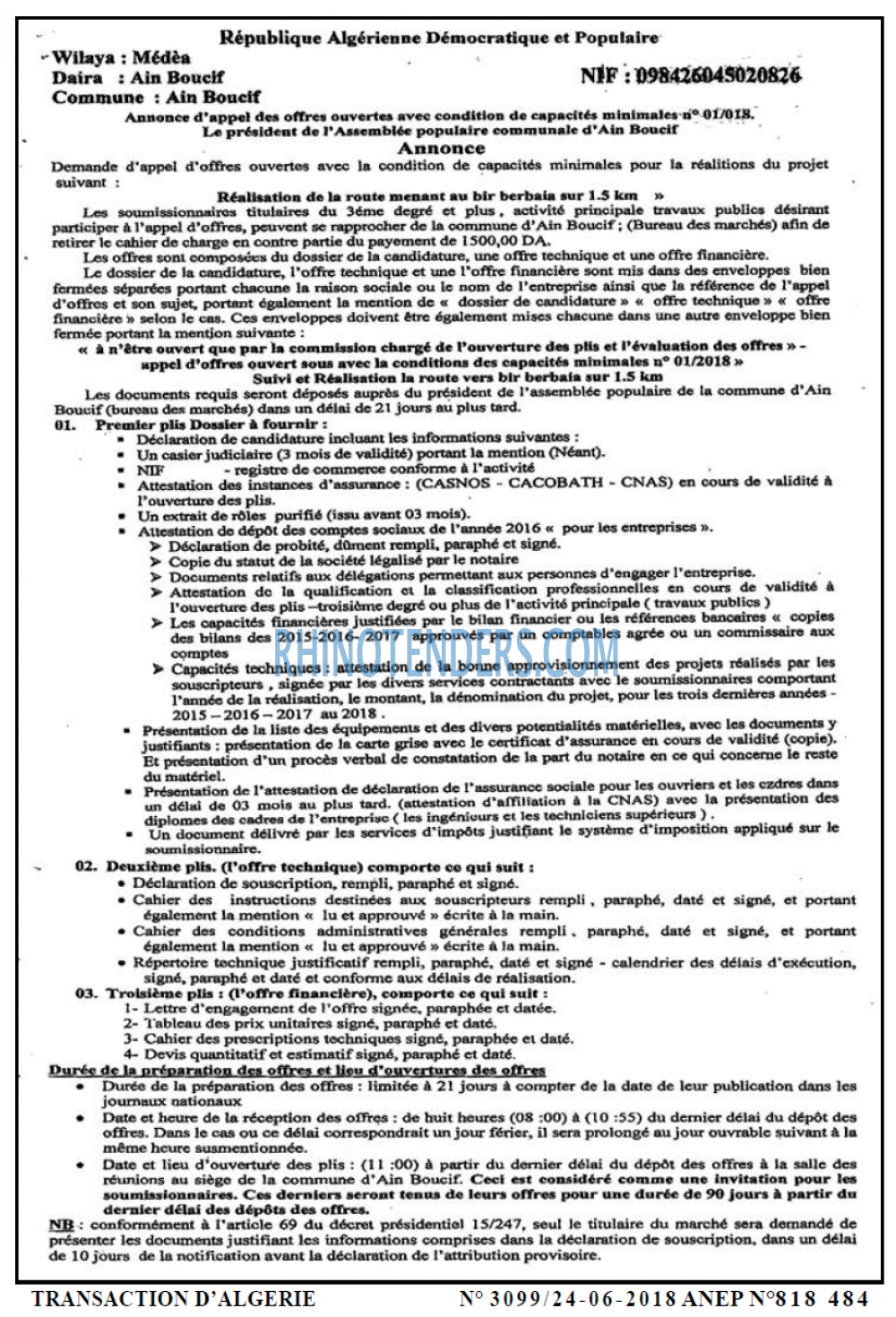 TRANSACTION D'ALGERIE