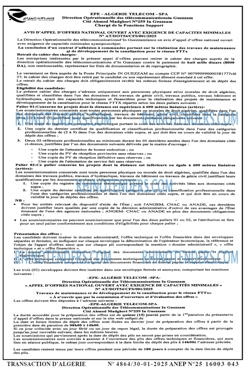 TRANSACTION D'ALGERIE