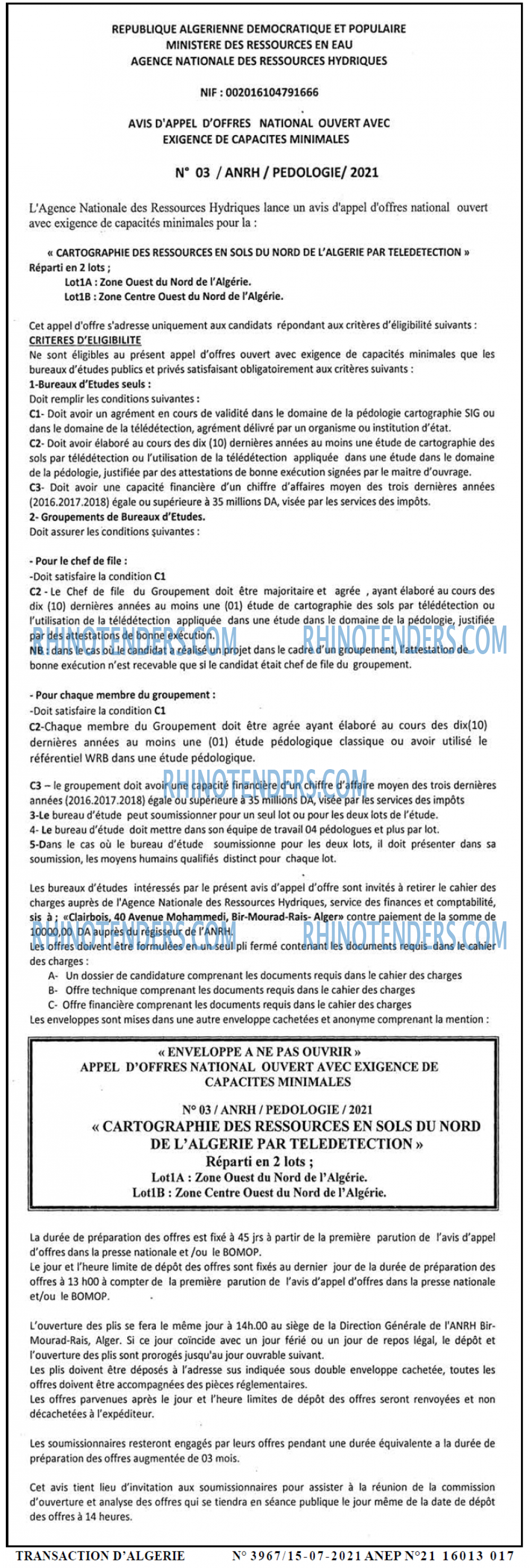 TRANSACTION D'ALGERIE