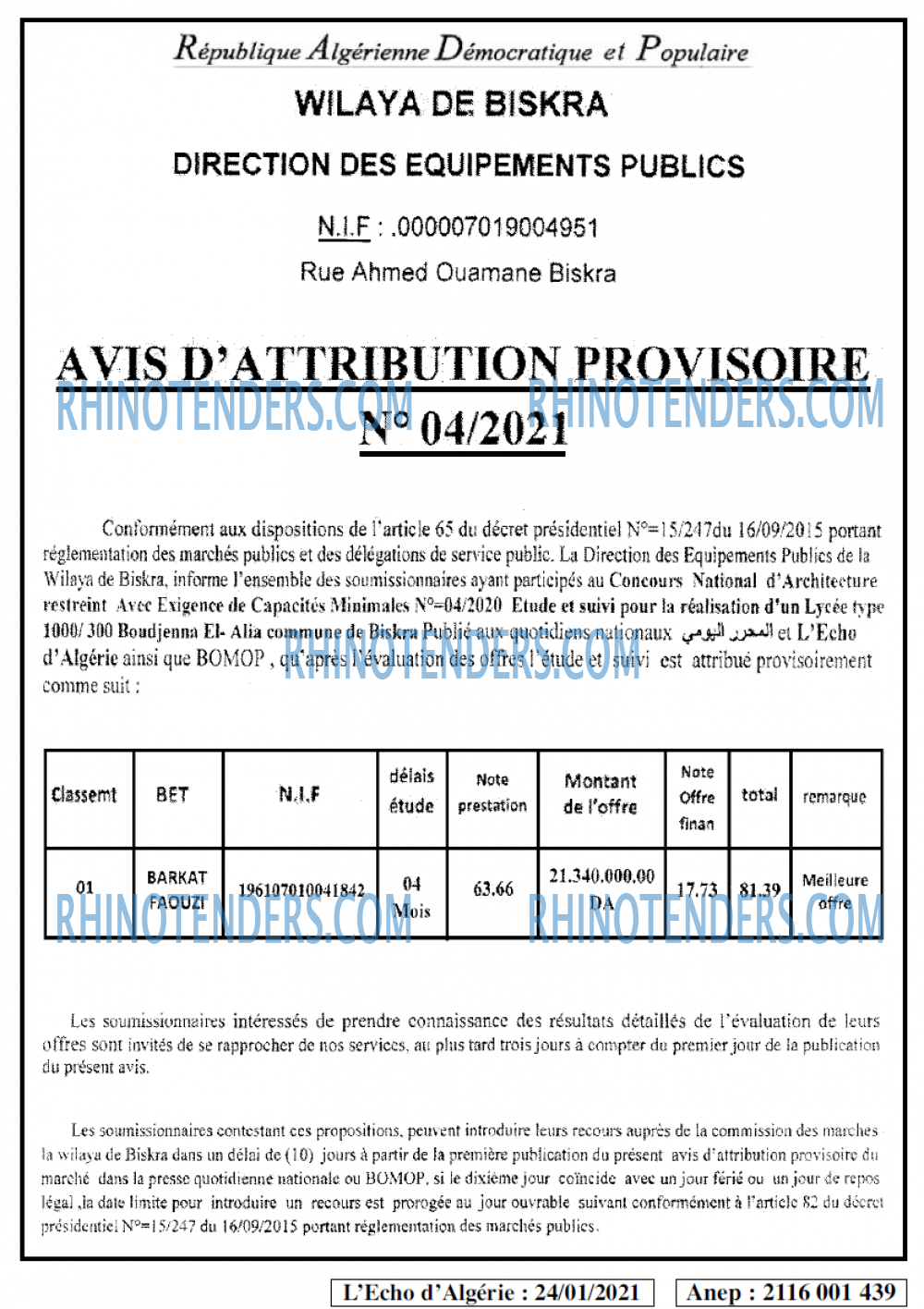 L'ECHO D'ALGERIE