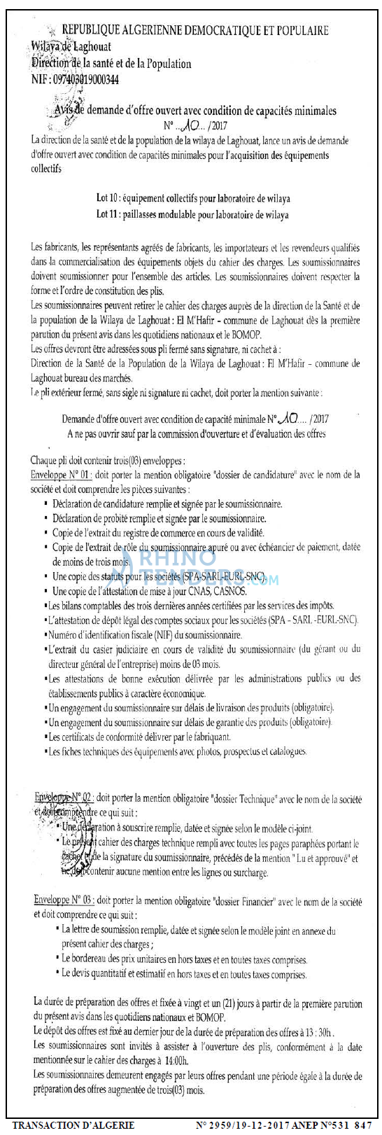TRANSACTION D'ALGERIE
