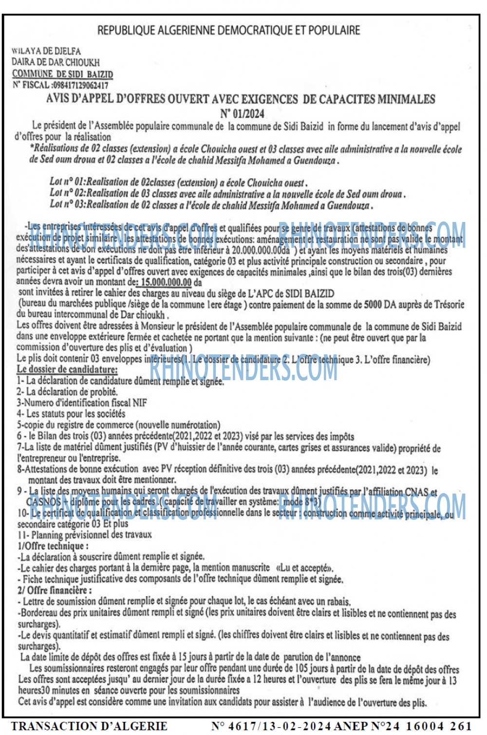TRANSACTION D'ALGERIE