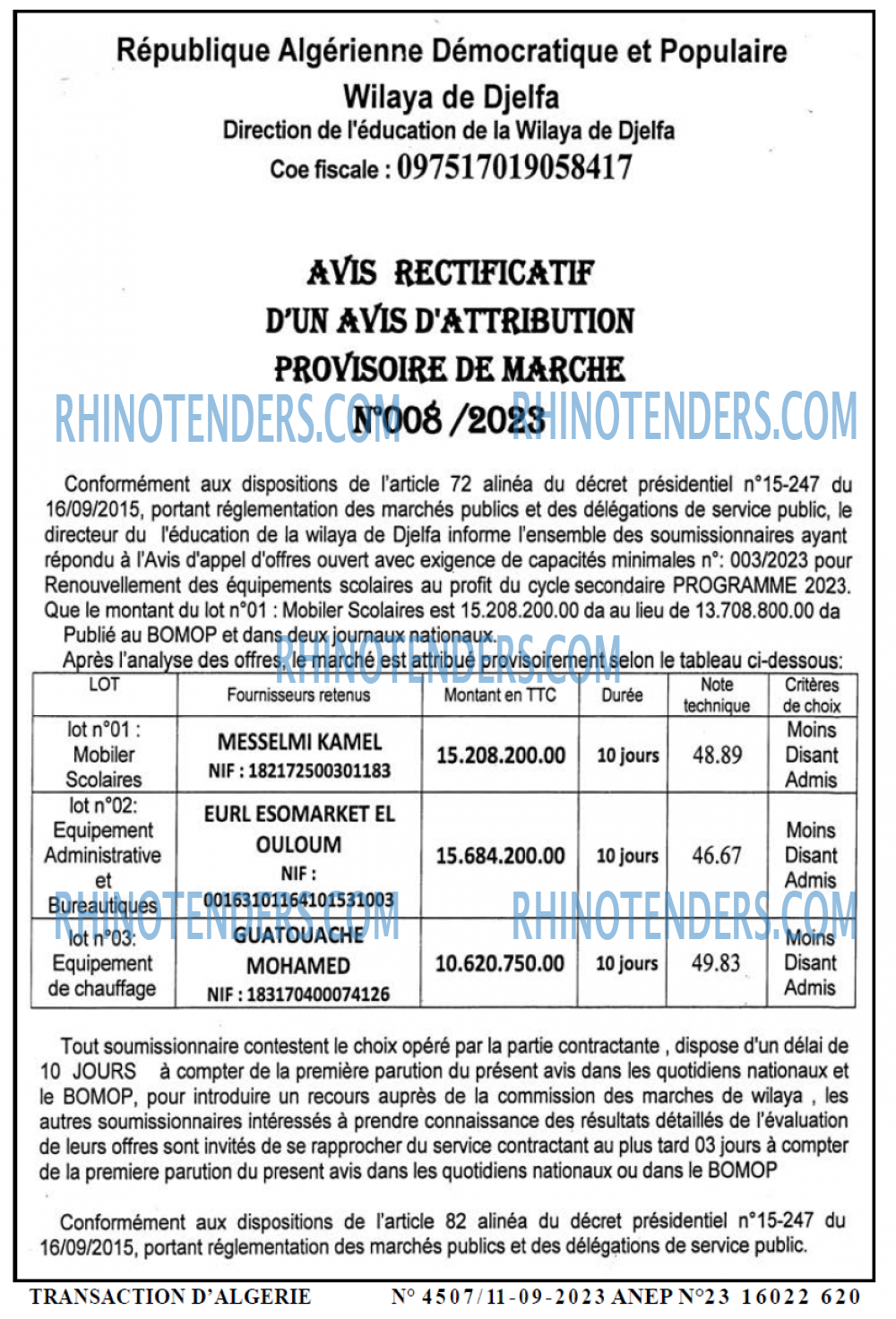 TRANSACTION D'ALGERIE
