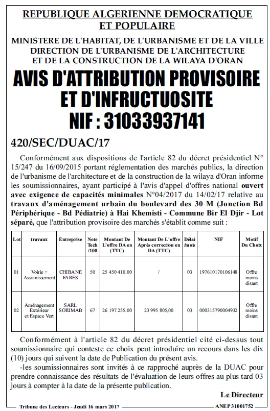 TRIBUNE DES LECTEURS