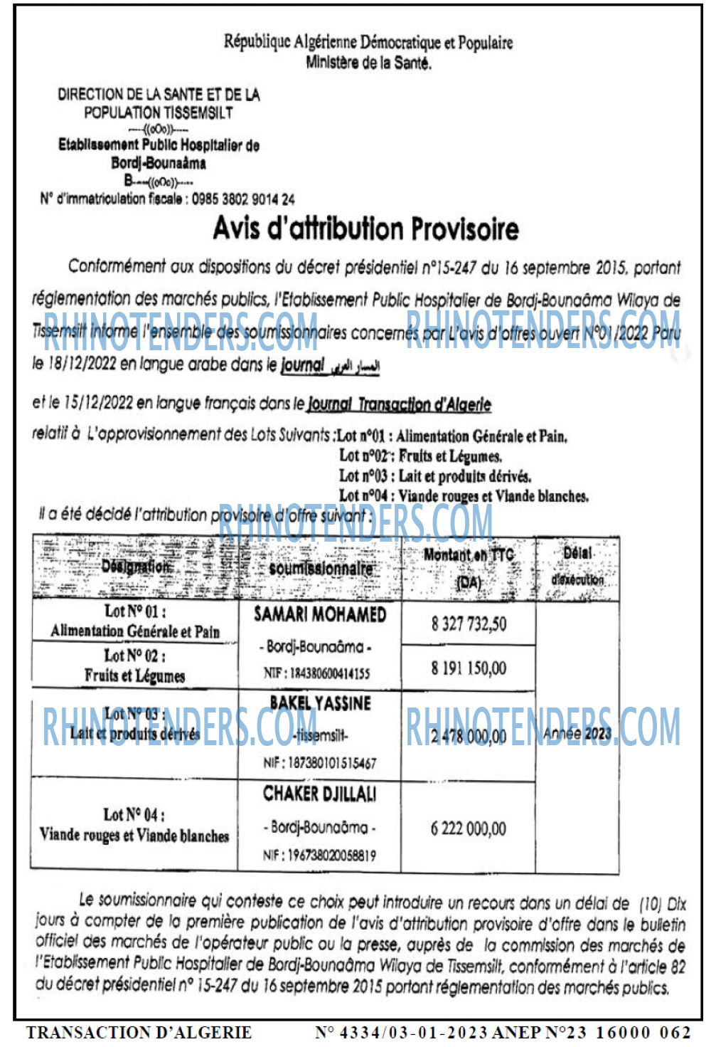 TRANSACTION D'ALGERIE